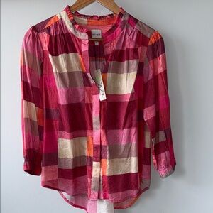NIC+ZOE Pink Multi-Stripe Lightweight Button Front Top